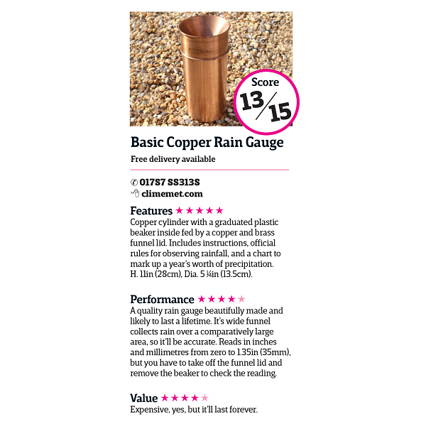 Professional 'Orwell' Copper Rain Gauge CM1015